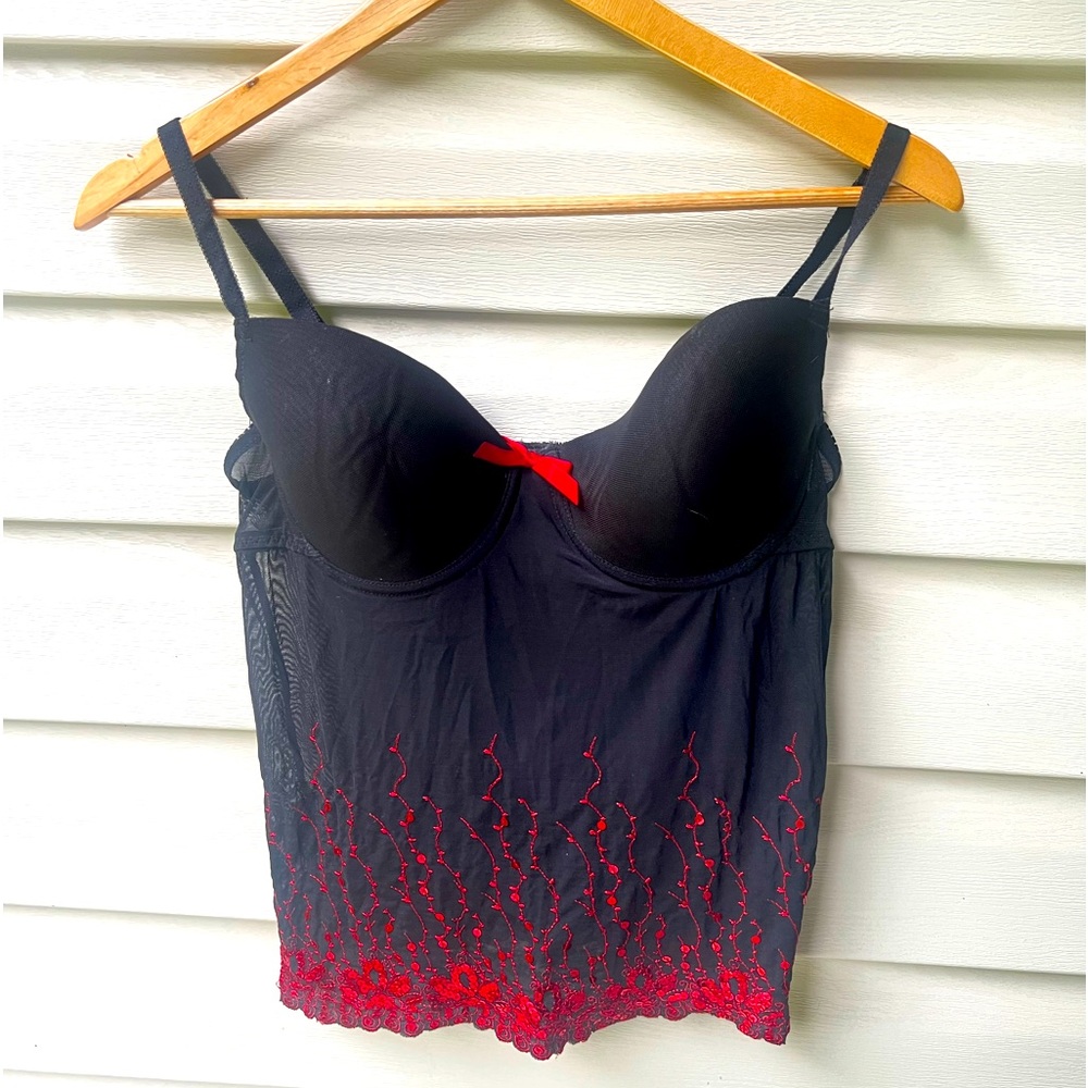 VINTAGE FREDERICKS Blk/Red Sequin Lingerie Top